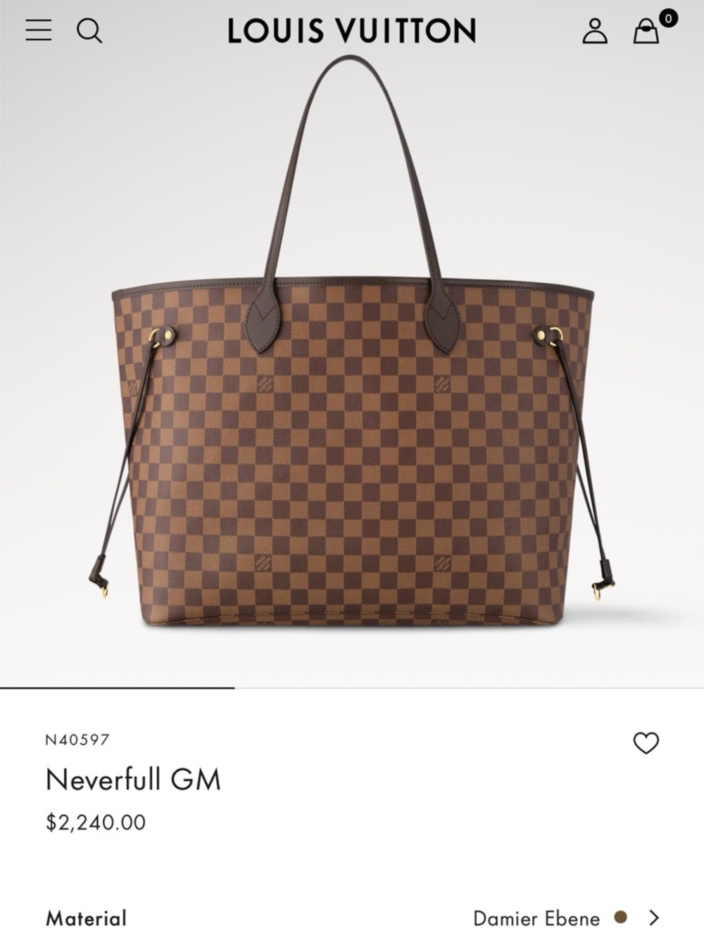 Louis Vuitton Damier Ebene Neverfull GM Tote in Brown